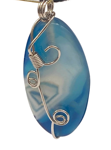 Blue Agate Wire Wrap Stone Pendant