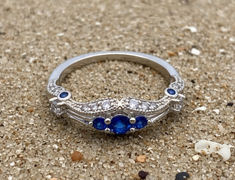 925 Silver Blue Sapphire and Cubic Zirconia