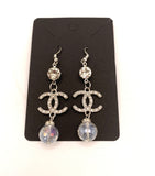 Designer Inspired Rhodium Rhinestone CC Earrings