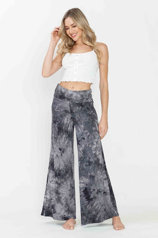 Chatoyant Plus Size Bohemian Tie Dye Palazzo Pants Grey