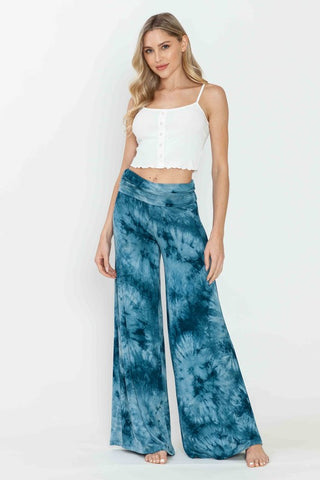 Chatoyant Plus Size Bohemian Tie Dye Palazzo Pants Teal