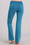 Chatoyant Plus Size Bootcut Mineral Wash Fold Over Waist Pants Aqua Blue