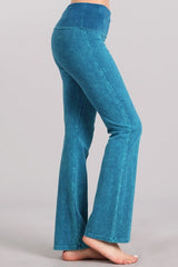 Chatoyant Plus Size Bootcut Mineral Wash Fold Over Waist Pants Aqua Blue