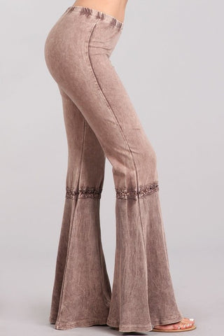 Chatoyant Mineral Wash Lace Thermal Bell Bottoms Desert Taupe