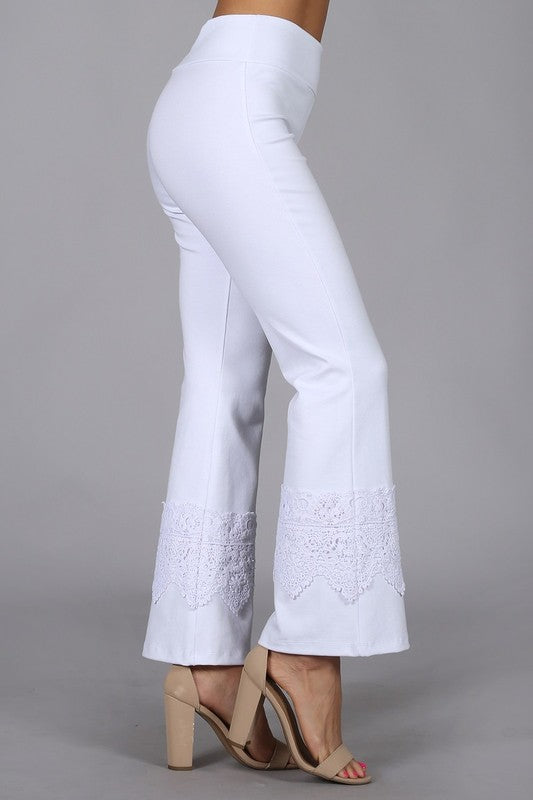 Chatoyant Plus Size Wide Lace Crop Pants White – Jalynn's Closet