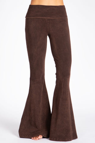 Chatoyant Mineral Wash Seam Detail Bell Bottoms Brown