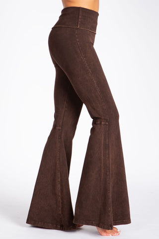 Chatoyant Plus Size Mineral Wash Seam Detail Bell Bottoms Brown