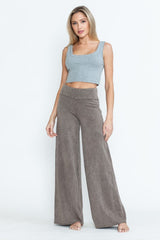 Chatoyant Plus Size Mineral Washed Wide Leg Stretch Pants Desert Taupe