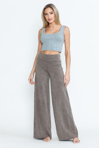 Chatoyant Mineral Washed Wide Leg Stretch Pants Desert Taupe