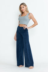 Chatoyant Mineral Washed Wide Leg Stretch Pants Electric Blue
