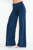 Chatoyant Plus Size Mineral Washed Wide Leg Stretch Pants Electric Blue