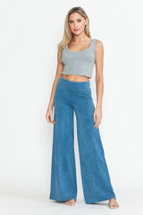 Chatoyant Plus Size Mineral Washed Wide Leg Stretch Pants Lt. Denim