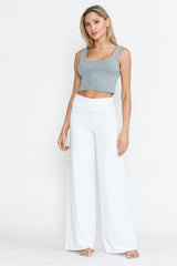 Chatoyant Plus Size Mineral Washed Wide Leg Stretch Pants White
