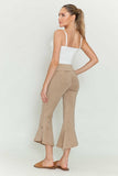 Chatoyant Mineral Wash Crop Pants With Asymmetrical Hem Beige