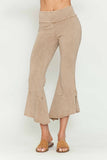 Chatoyant Mineral Wash Crop Pants With Asymmetrical Hem Beige