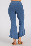 Chatoyant Plus Size Mineral Wash Crop Pants With Asymmetrical Hem Lt. Denim