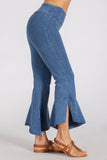 Chatoyant Plus Size Mineral Wash Crop Pants With Asymmetrical Hem Lt. Denim