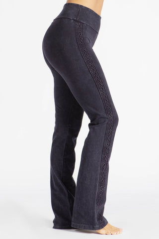 Chatoyant Plus Size Mineral Washed Bootcut Pants With Side Crochet Dark Ash Gray