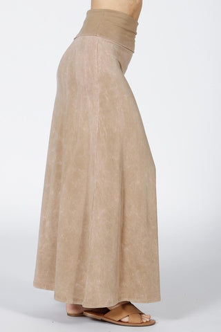 Chatoyant Mineral Wash Long Maxi Skirt Beige