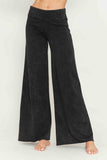Chatoyant Plus Size Mineral Washed Wide Leg Stretch Pants Black