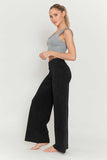 Chatoyant Plus Size Mineral Washed Wide Leg Stretch Pants Black