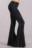 Chatoyant Mineral Wash Lace Thermal Bell Bottoms Black