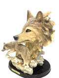 Vintage CK Collection Wolf Figurine with Wolf Head Backdrop