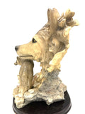 Vintage CK Collection Wolf Figurine with Wolf Head Backdrop