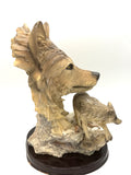 Vintage CK Collection Wolf Figurine with Wolf Head Backdrop