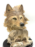 Vintage CK Collection Wolf Figurine with Wolf Head Backdrop
