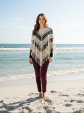 Cream and Gold Fringe Poncho One Size