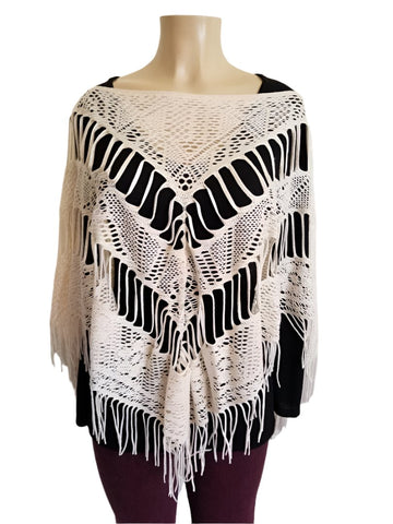 💐 Cream and Gold Fringe Poncho One Size 💐