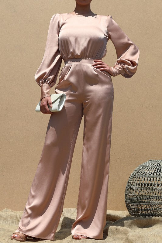 Long Sleeve Satin Jumpsuit