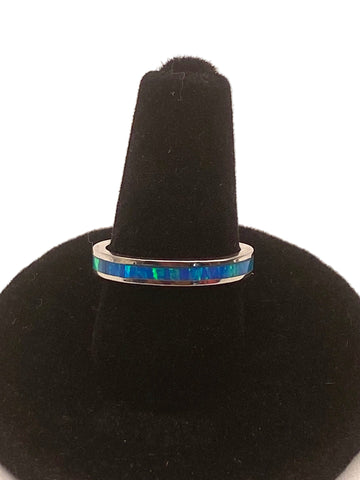 Blue Fire Opal Band 925 Silver Size 6
