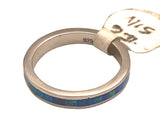Blue Fire Opal Band 925 Silver Size 6