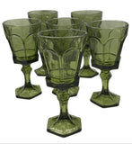 Vintage 6Pc Fostoria Virginia Green Pressed Glass Goblet
