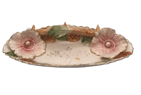 Vintage Hand-Painted Italian Porcelain Vanity Dish Brown Thornes #T28