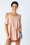 Lovein Cold Shoulder Tunic Top Peach Small