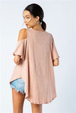 Lovein Cold Shoulder Tunic Top Peach Small