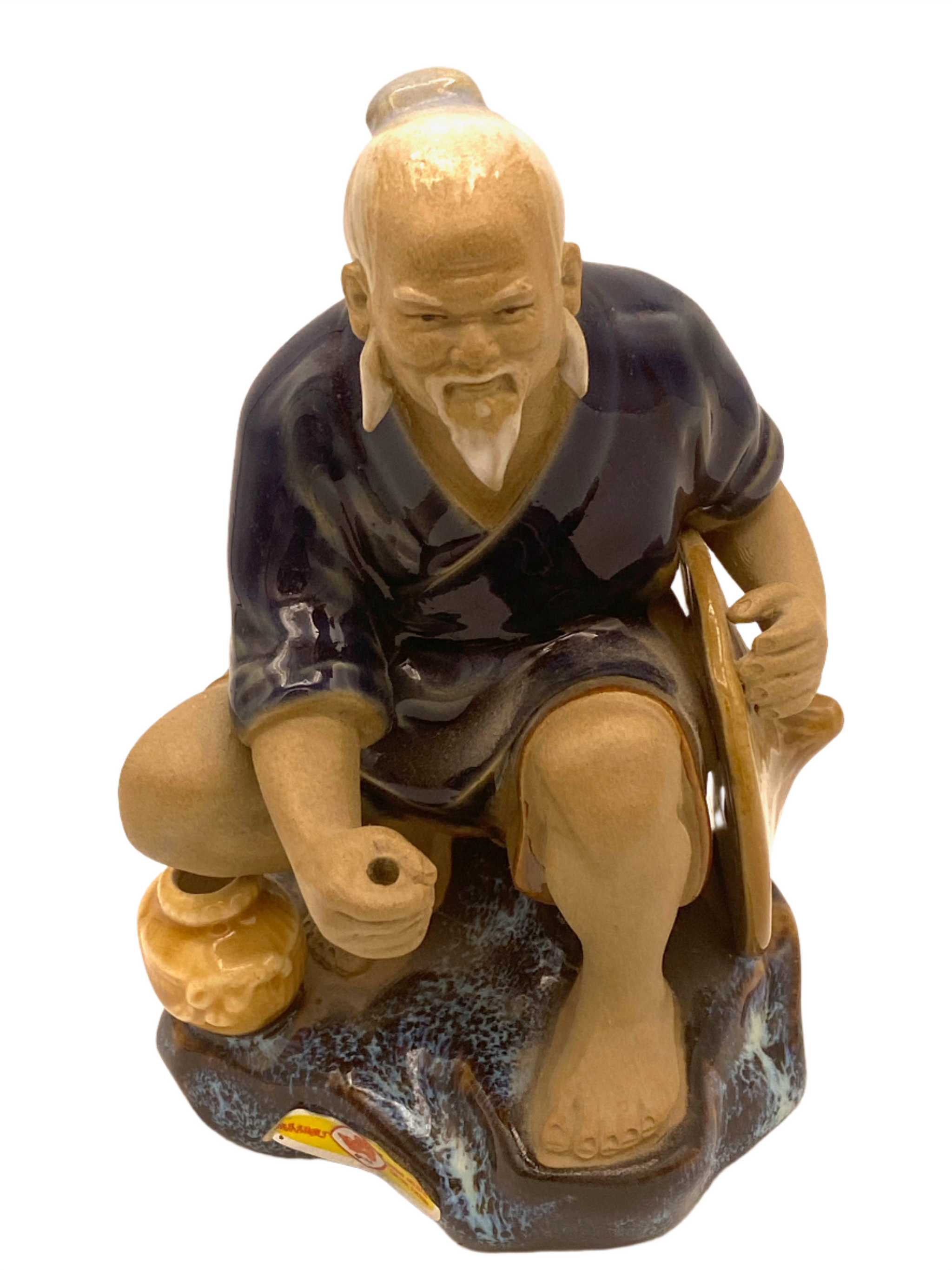 Shiwan Chinese Mudman Figurine Vintage Fisherman Mud Man 5.50