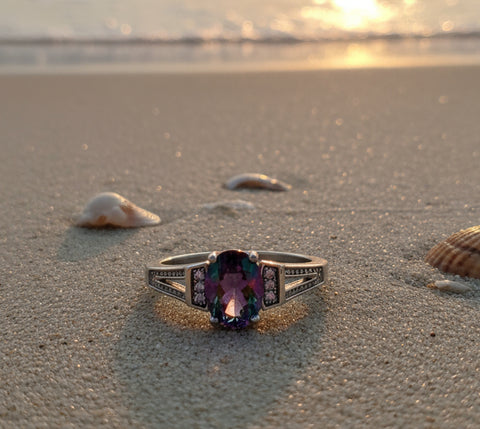 925 Silver Mystic Topaz with Cubic Zirconia  Size 7