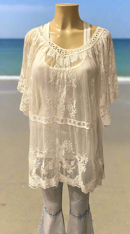 Origami Ivory One Size Lace Tunic Top Coverup