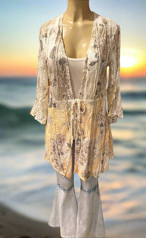 Origami Yellow Floral Tie Front  Lace Cardigan
