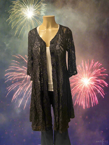 Origami Black Lace Button Cardigan