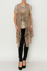 Origami Taupe Crochet Lace Vest