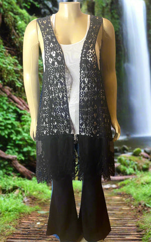 Origami Plus Size Black Lace Vest