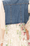 Origami Plus Size Blue Denim and Floral Lace Vest 1XL