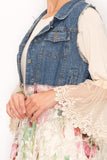 Origami Plus Size Blue Denim and Floral Lace Vest 1XL