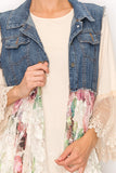 Origami Plus Size Blue Denim and Floral Lace Vest 1XL