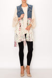 Origami Plus Size Blue Denim and Floral Lace Vest 1XL